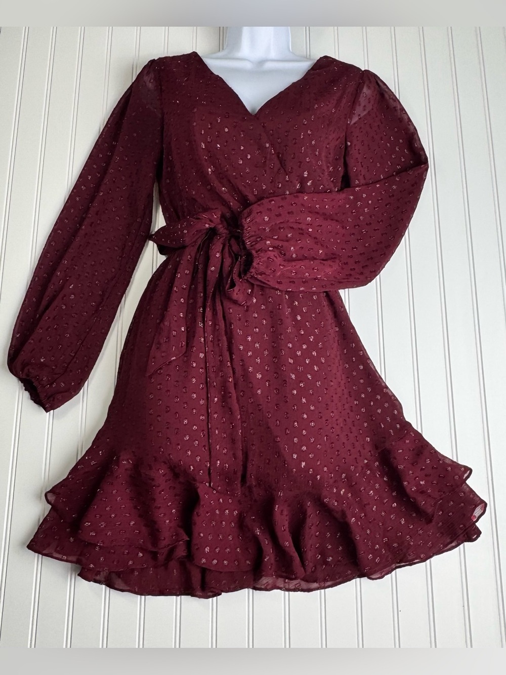 Premier Amour Burgundy Swiss Dot Fit & Flare Dress Size 4 NWT Boho Cottagecore